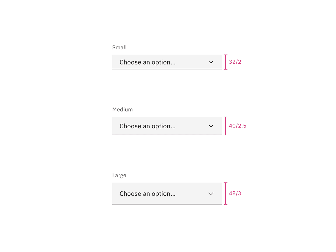 Sizes for dropdown